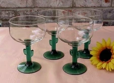 Cactus Margarita Glasses (4) Juniper Ribbed Stem Libbey 12 ounce