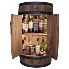Dunkelbraune Holzfass-Schnapsbar mit LED-Beleuchtung, Mini-Hausbar 80cm