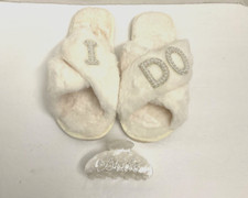 Women Wedding Slippers " I DO"  Hair Clips "Bride" Cream White 40-41