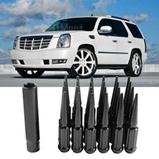 24 PCS Black M14x1.5 Spike Lug Nuts Wheel 4.4" Tall w/ Key For Cadillac Escalade