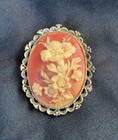 Floral~Flowers Cameo Brooch/Pendant~Costume Jewelry Vtg 1980's Stamped Gerry's