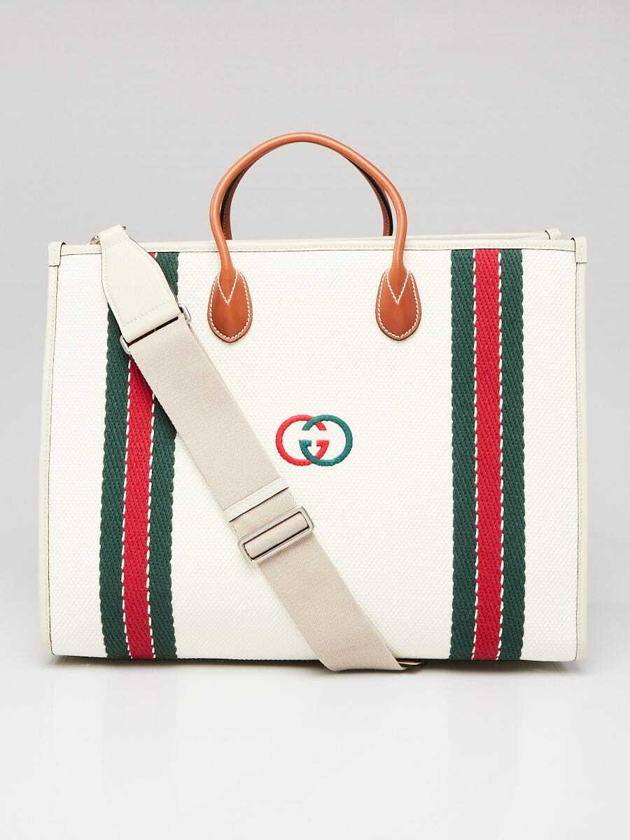 Gucci White Canvas/Leather GG Interlocking Top Handle Tote