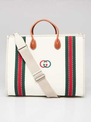 ハンドバッグ GUCCI HAND BAG (78138792TCG 8563) Gucci White Canvas/Leather GG Interlocking Top Handle Tote