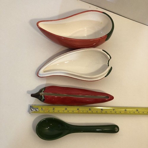Ceramic Chili Pepper Salsa Server And Menu Card Base Festive Mexican Food Party - Picture 4 of 5