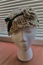 Beige Crocheted Flowered Headband