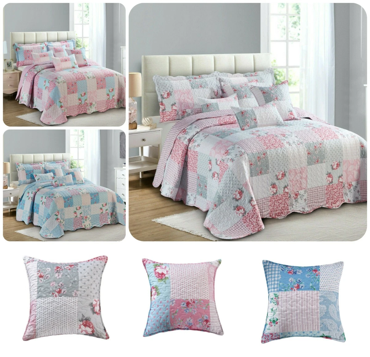 3pcs Patchwork Eiderdown Quilted Bedspread Bed Throw Comforter With Pillow Shams