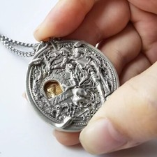 Vintage Movable Mechanism Holy Grail Coin Pendant With Removable Decorations