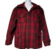 Vintage 50s Woolrich 503 Wool Mackinaw Plaid Hunting Jacket Mens 42 Red Trapper