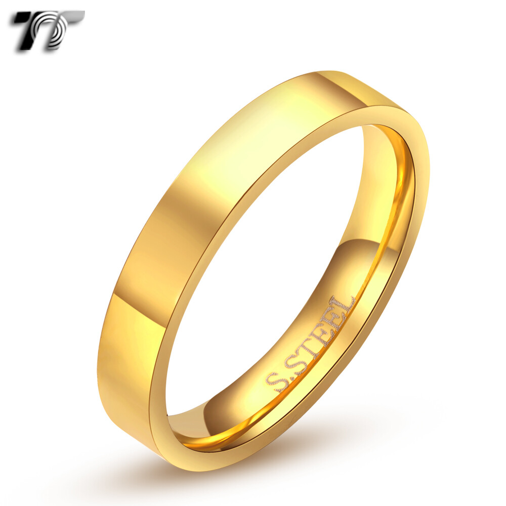 TT 4mm Gold Tone Stainless Steel Wedding Band Ring (R311J