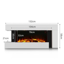 Fireplace White Suite Wall Mounted Log Electric Fire Decor Glass Heater 37-52''
