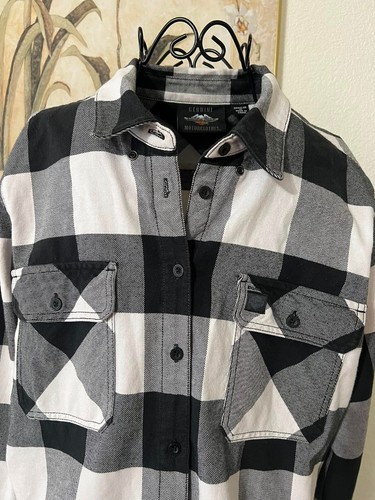 Harley Davidson® Women's Buffalo Plaid Long Sleeve Woven Shirt Black White Sz XL - Picture 5 of 21