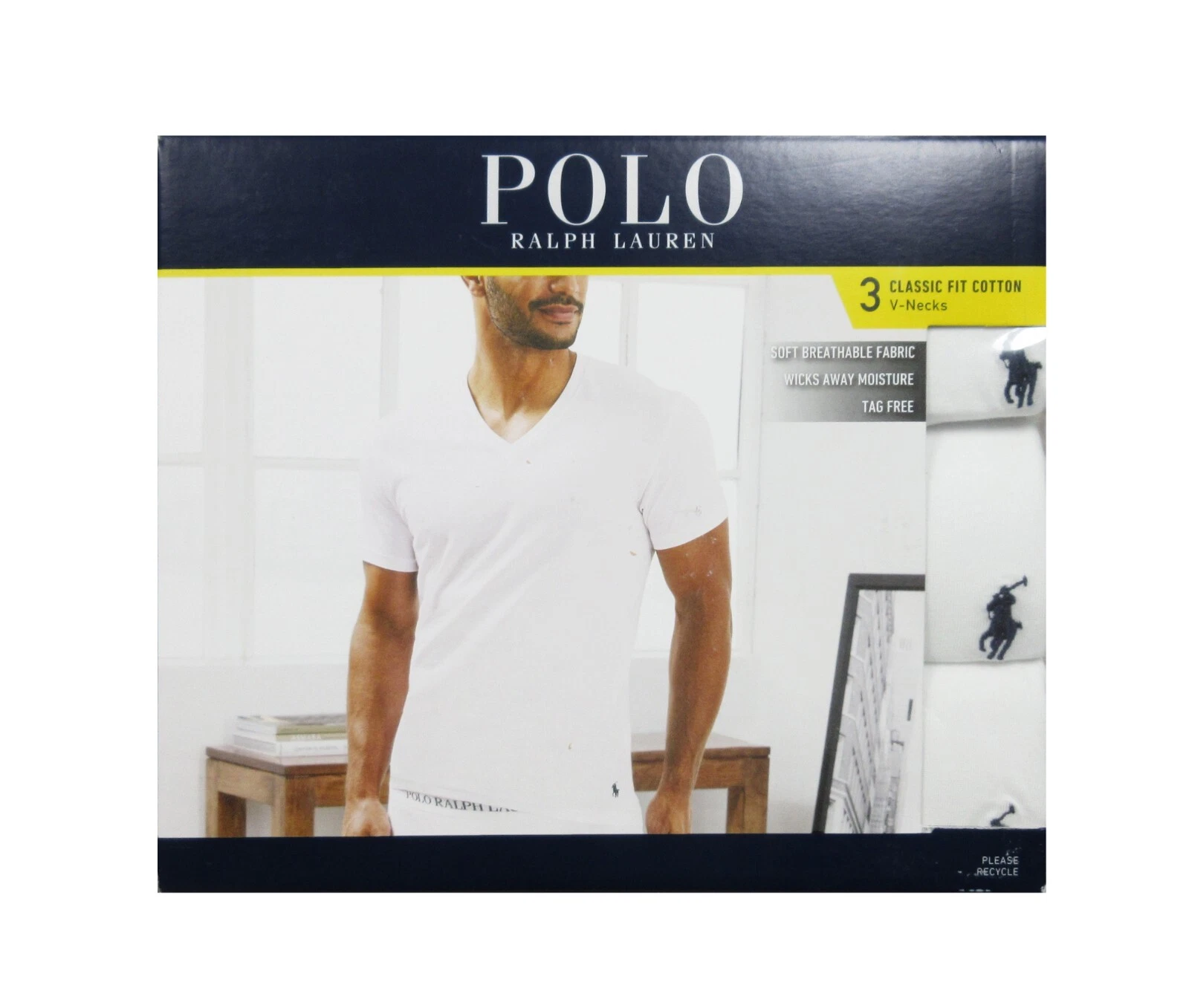 Polo Ralph Lauren Men's White Classic Fit V-Neck 3 Pack T-Shirts