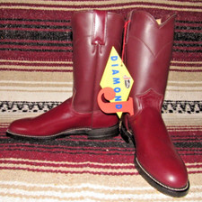 Women's VTG Justin Diamond J Burgundy Leather Roper Cowboy Boots 6 B NEW in Box
