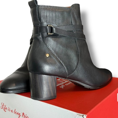 Pikolinos Calafat W1Z mid-heel ankle boots Calf skin Leather Black Buckle Sz 10 - Picture 18 of 23