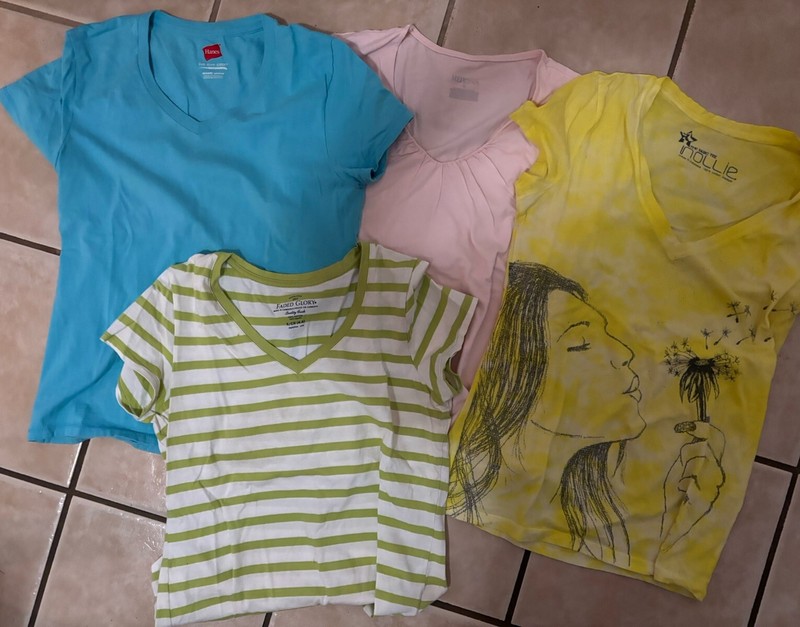 Set Of 4 Assorted Colors V-neck Tee Shirts SZ SM