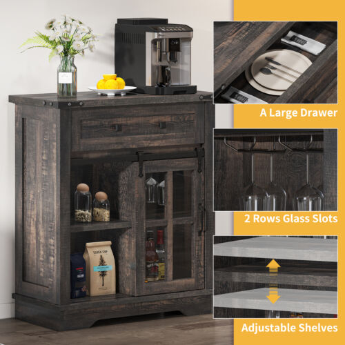 36" Kitchen Storage Cabinet with Drawer & Sliding Barn Door Buffet Cupboard - Picture 3 of 7