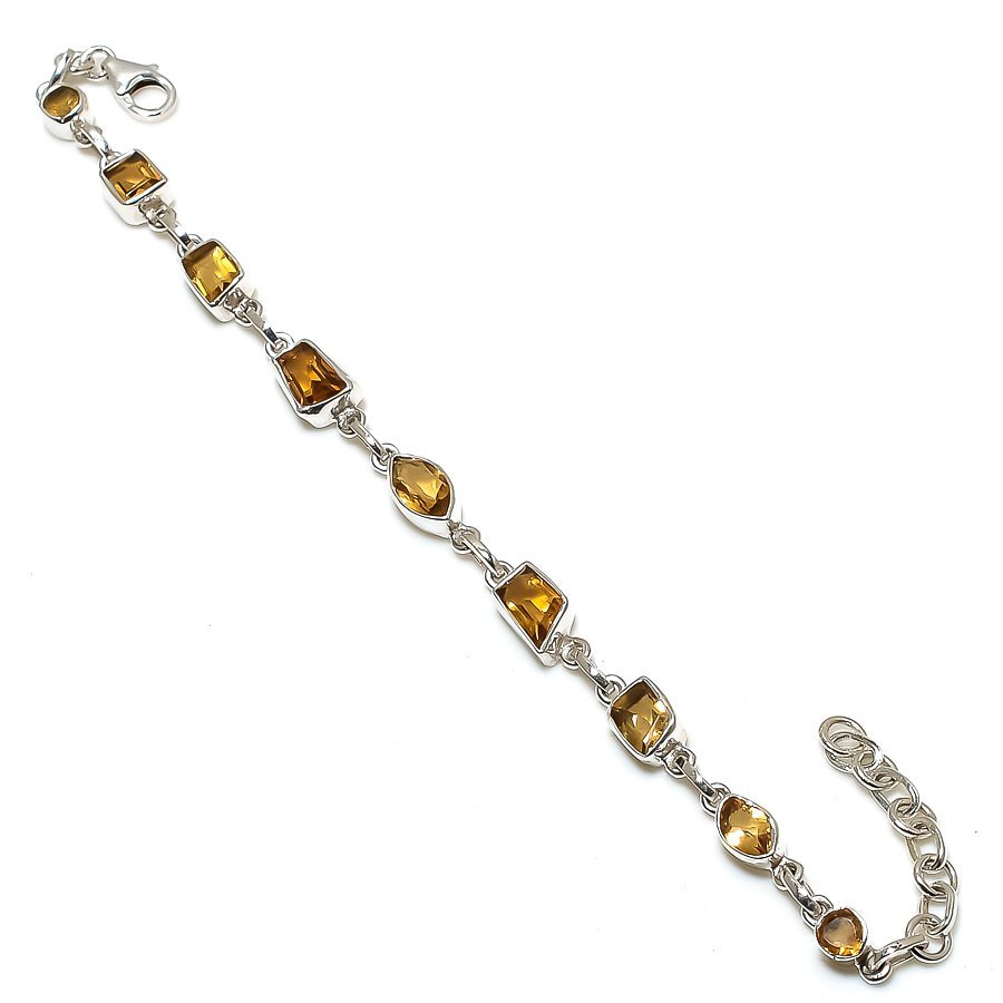 Natural Citrine Sterling Silver Handmade Adjustable Bracelet 7-8 Inch