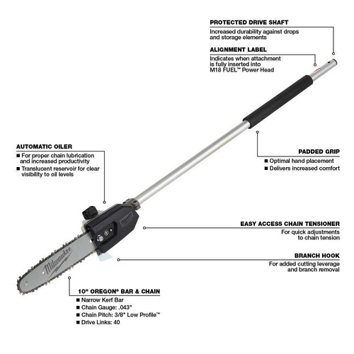 Milwaukee M18 Fuel Quik-Lok 10 In. Pole Saw Attachment - Picture 3 of 8