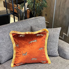 Leopard Pattern Throw Pillow - Burnt Orange Velvet Cushion Case - Copper Tassel