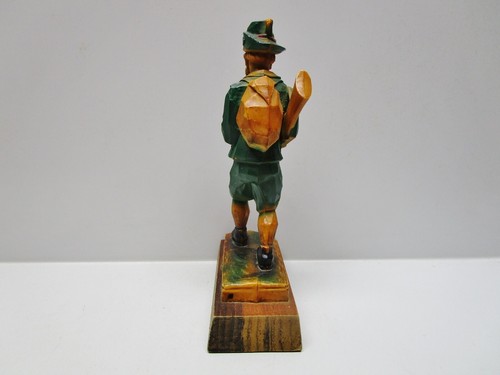Vintage - German/Swiss Pipe Smoking Hunter - Plastic/Resin Figure & Wood Base - Picture 4 of 6