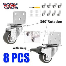 8x Furniture Casters Wheels Rubber Swivel Caster Quite-Roller wheels for Trolley