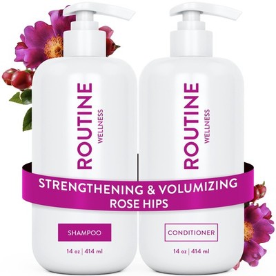Routine Wellness Shampoo Conditioner Set Rose Hips Strengthening Volumizing Hair