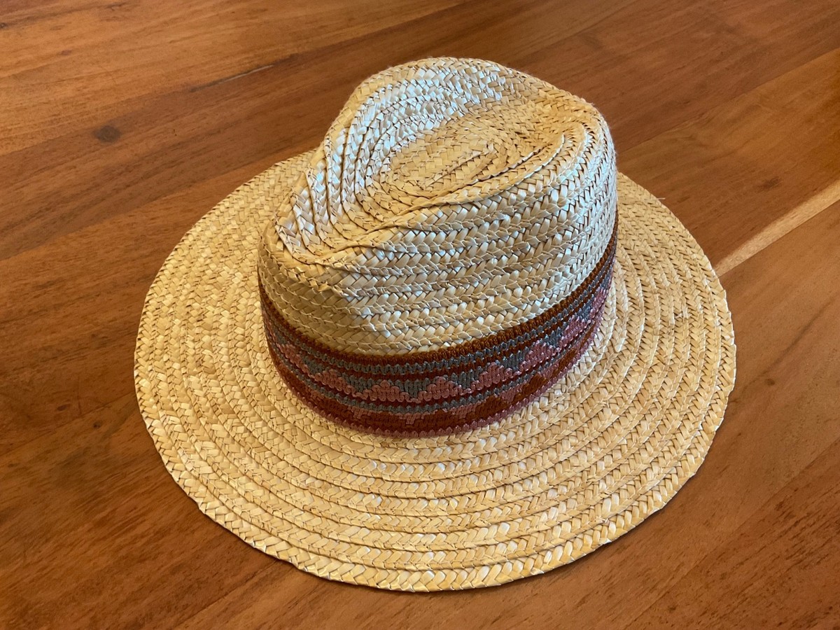 Vtg 20s 30s Italian Filippo Catarzi‎ Blue Woven Straw Bucket Hat Flapper Costume Filippo Catarzi Wide Brim Straw Hat Italy Sun Hat Black Trim  main image 4