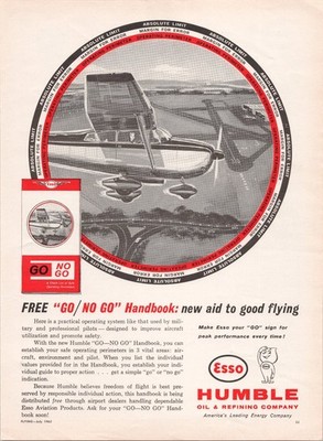 Humble Esso Aviation 1962 Print Ad GO NO GO Handbook Aircraft Safety