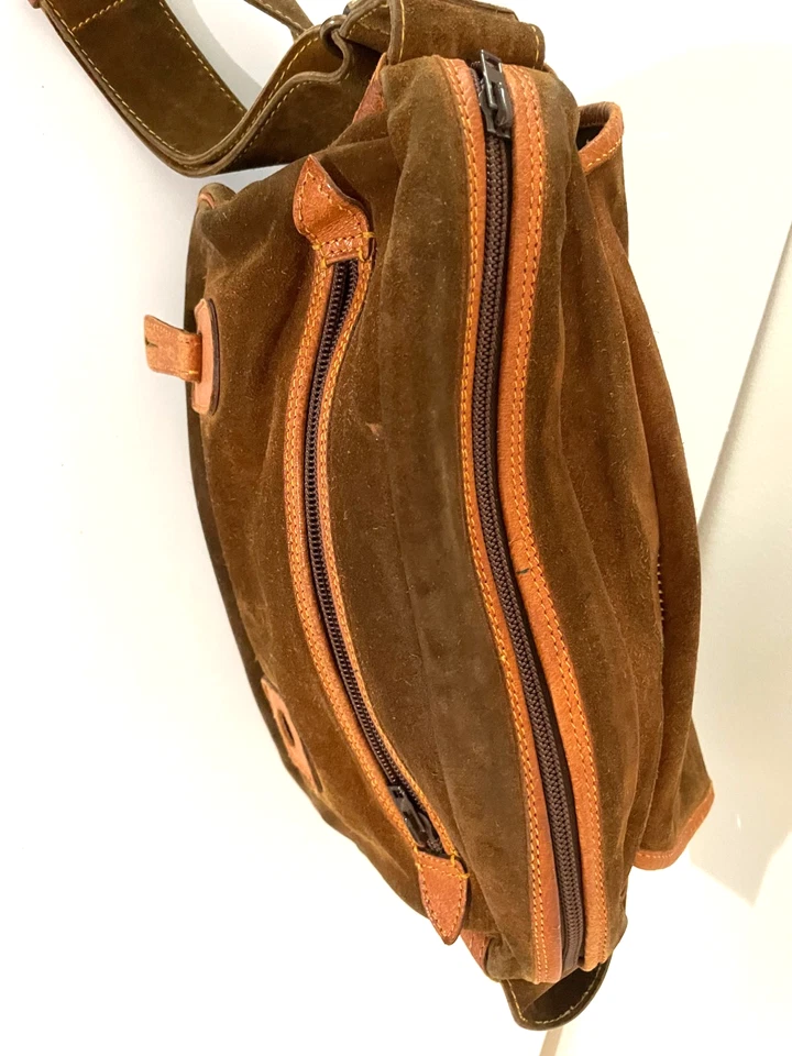 Bolso Bandolera Vintage Hunting World Gamuza Cuero Cruz Marrón Foto 4 de 4