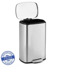 13.2 Gallon Stainless Steel Trash Garbage Can Airtight Soft Close Bin, Silver