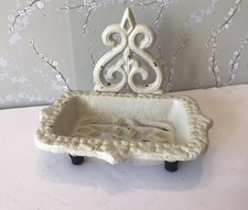Vintage White Cast Iron Footed Soap Dish Metal Farmhouse Style