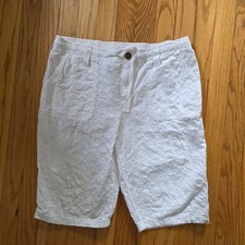 Oleg Cassini White Embroidered Womens Drawstring Shorts M Lightweight Casual