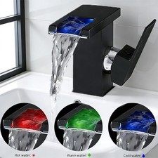 LED Bathroom Sink Faucet Waterfall Single Handle 1 Hole Basin Vanity Mixer Tap