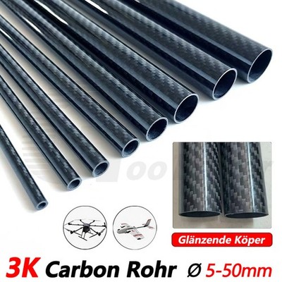 CFK Rohr Ø5-50mm 3K Carbon glänzend Köper Karbon Rundrohr 200mm 300mm 500mm Lang