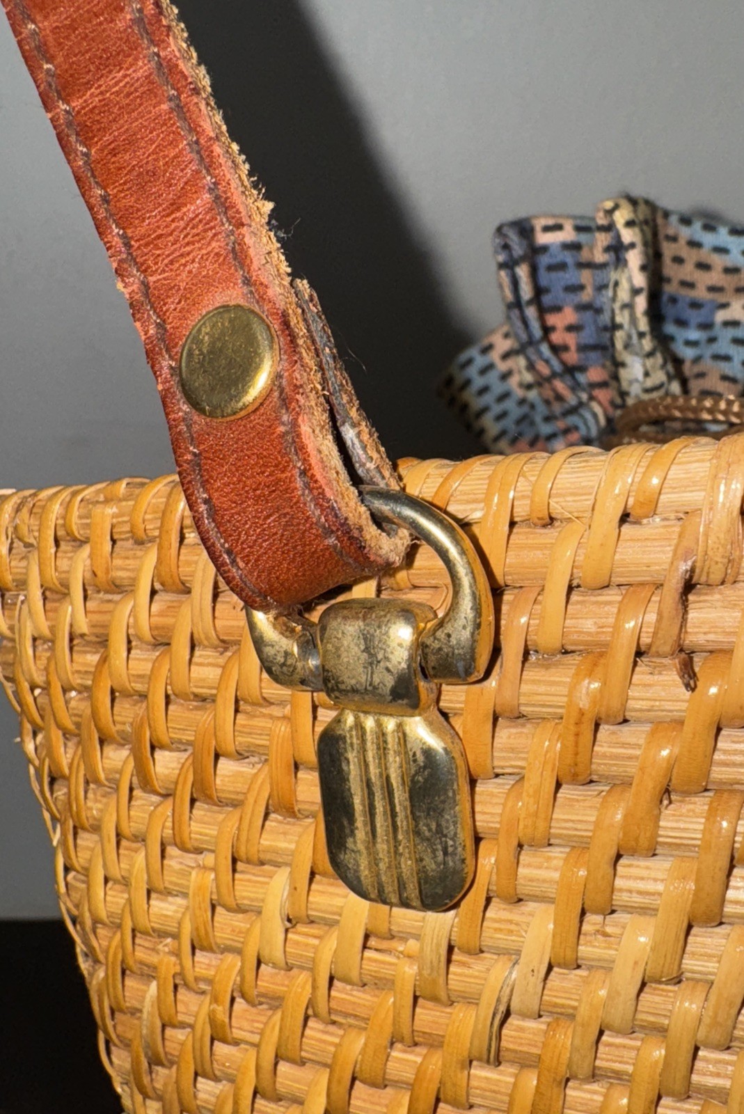 Brown Wicker Lined Drawstring Lining Leather Cros… - image 4