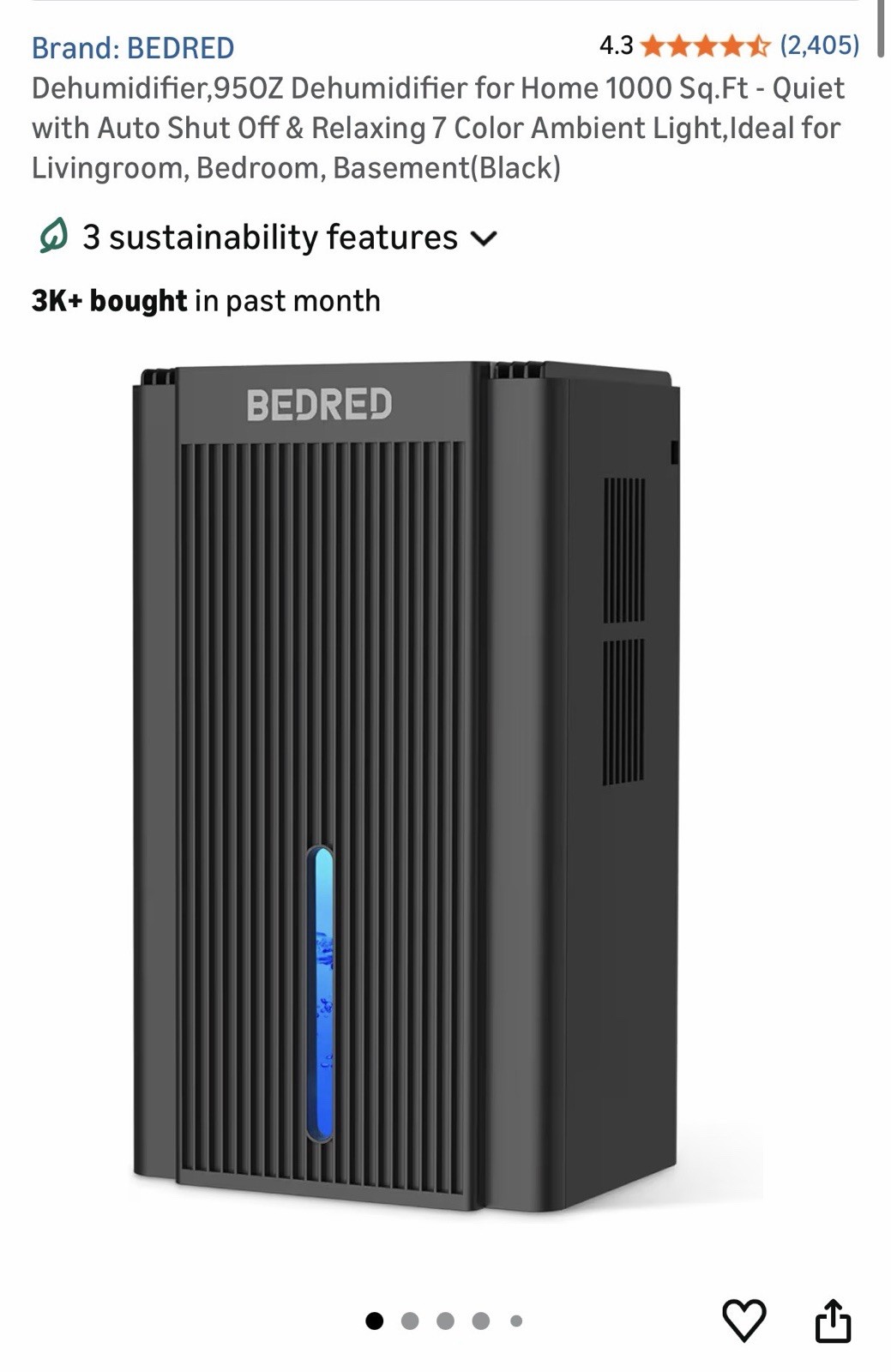 Dehumidifier,95OZ Dehumidifier for Home 1000 Sq.Ft - Quiet with Auto Shut Off