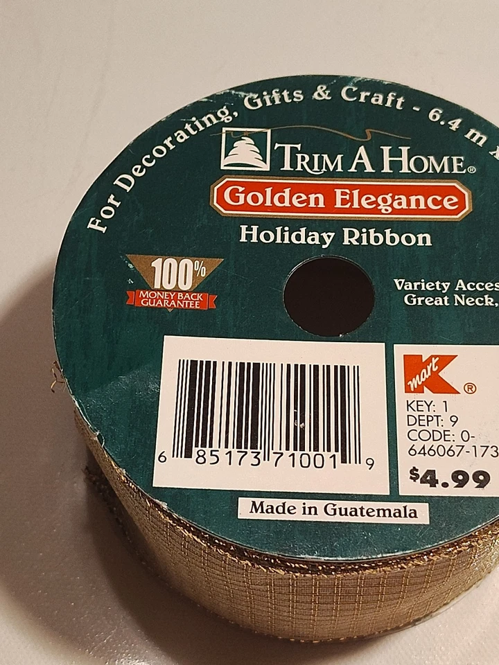 Vintage Kmart Trim A Home Golden Elegance Mesh Holiday Ribbon 21Ft Wire Edge 2" - Image 3 of 4
