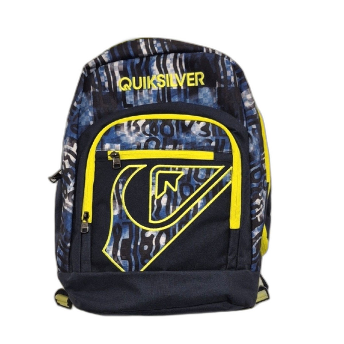 Quiksilver Backpack Unisex Blue Yellow Patterned Book Bag Front