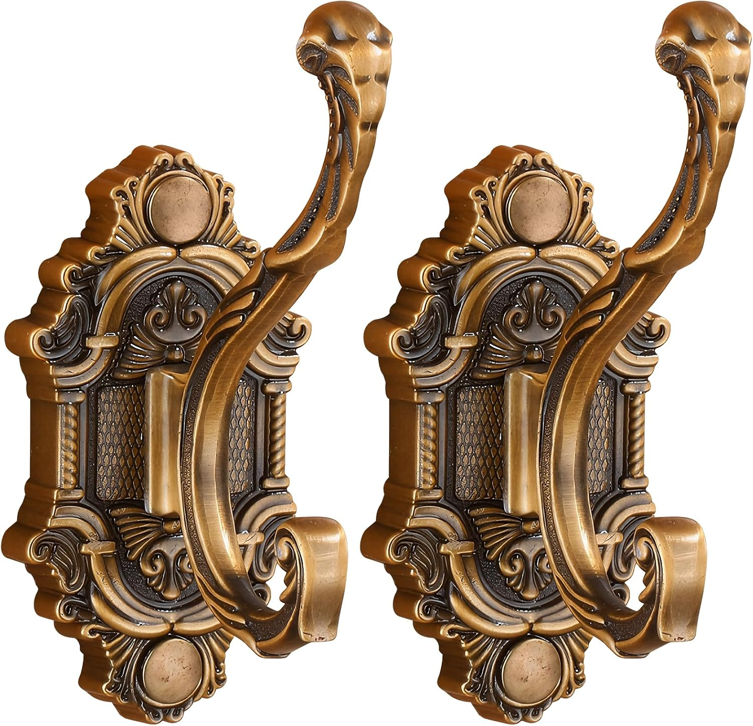 2 Pcs Antique Gold Vintage Brass Hook Coat Hooks，Wall Mounted，Vintag<wbr/>e Hooks for