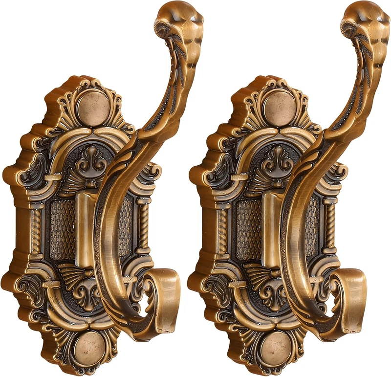 2 Pcs Antique Gold Vintage Brass Hook Coat Hooks，Wall Mounted