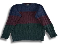 Chaps Ralph Lauren Sweater Wool Large Chunky Cable Knit Made in USA Vintage