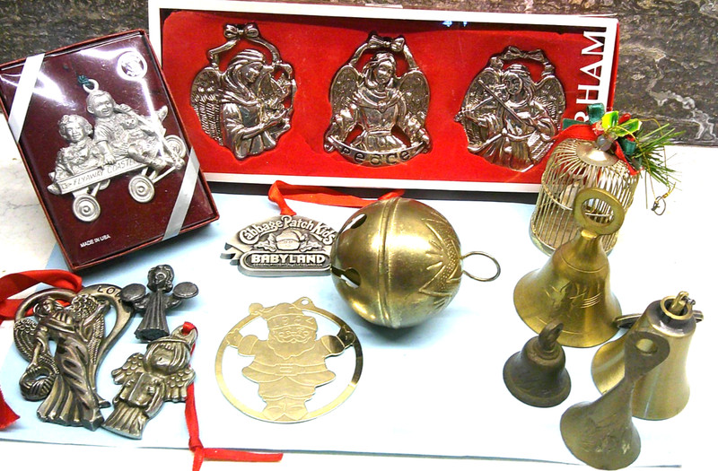Lot of 15 Vintage Silver-Plated, Metal & Pewter  Christmas Ornaments