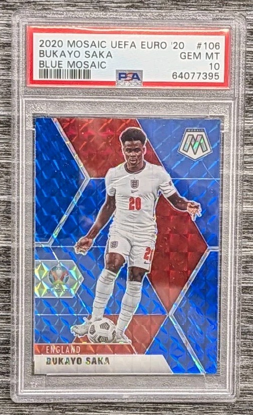 2021 Panini Mosaic UEFA Euro Soccer Bukayo Saka #106 Blue Mosaic #37/99 RC UK