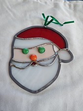 7" Heavy Vintage Stained Glass Santa Sun Catcher One Of A Kind No Cracks