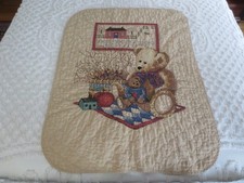 Vintage TEDDY BEARS Cotton CROSS STITCH CRIB QUILT - 29-1/2" x 39"