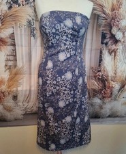 Coast Strapless Floral Cocktail Dress UK 10 | Blue Embellished Evening Outfit