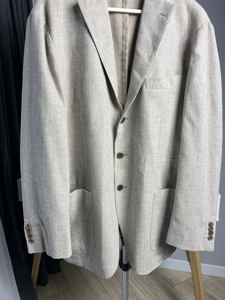 Luigi Borrelli Luxury Blazer Beige Linen Blend Jacket Made In Italy US 44 /EU 54 - Image 3 of 4