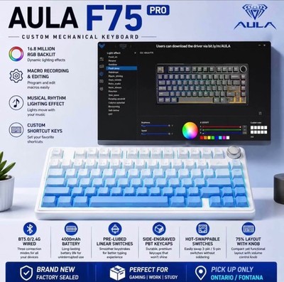 AULA F75 Pro RGB Wireless Mechanical Keyboard 75% Hot Swap USB-C White