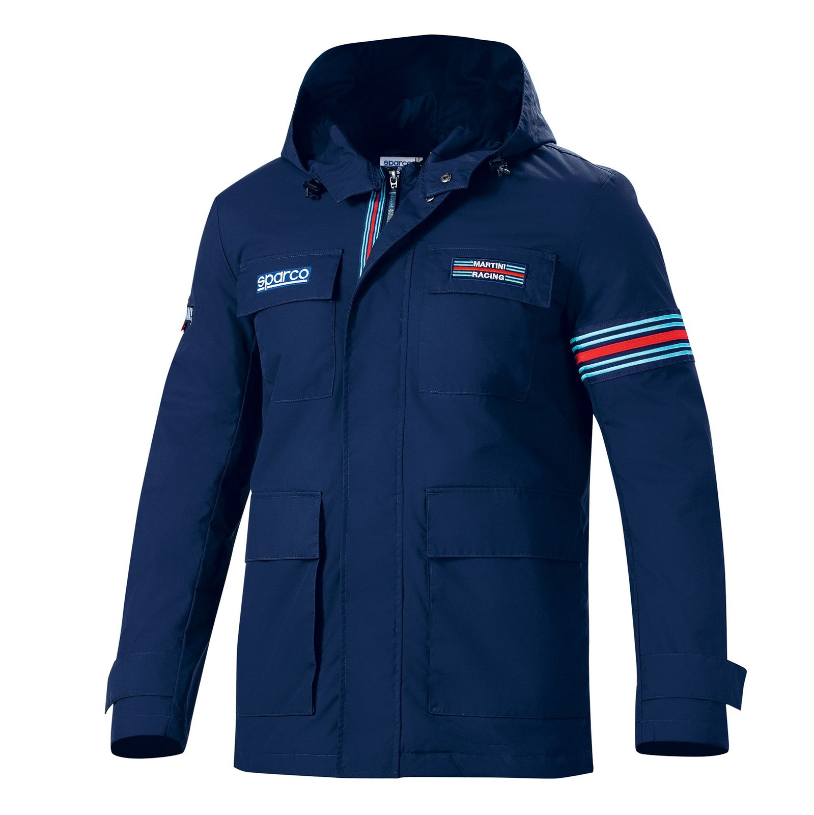 Chaqueta de campo Sparco Rally Martini Racing para hombre abrigo impermeable azul marino con capucha