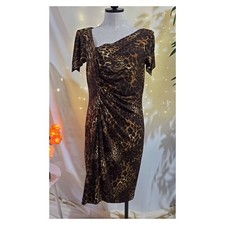 David Meister Leopard Print Side Ruched Flutter Sleeve Midi Dress Womens Size 12